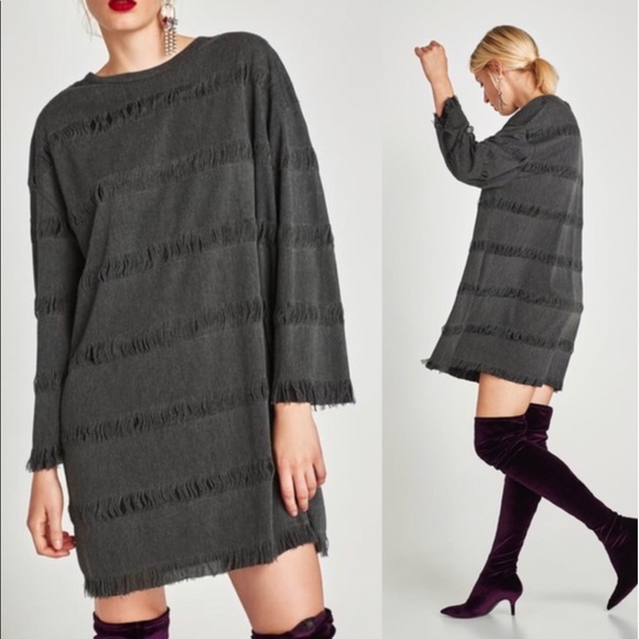 Zara Dresses & Skirts - Zara oversized dress with striped fringe